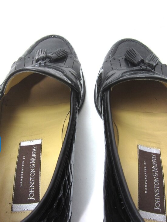 Johnston & Murphy Made Italy Mens Sz 12 M EUC Croc Black Patent Leather Loafers